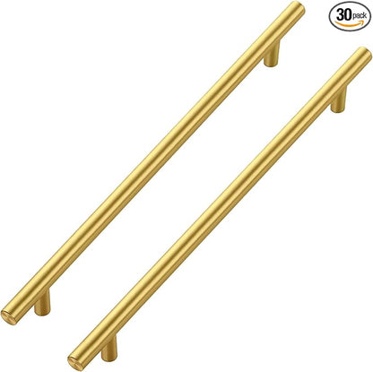 JOY DECOR 30 Pack Cabinet Handles, Gold Cabinet Pulls, 10 in Hole Center Kitchen Cabinet Handles, Stainless Steel T Bar Handles for Dresser Drawers