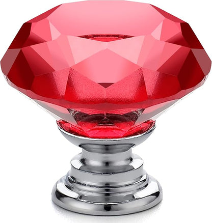 Ravinte 10 Pack Red Crystal Knobs for Dresser Drawers - 30 mm Glass Cabinet Diamond Shaped Knobs With Silver Base