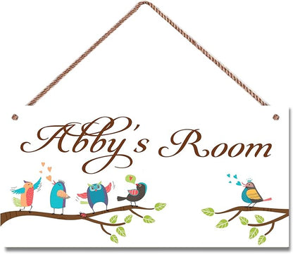Personalized Vintage Birds Signs Tree Sign For Kids Room Custom Name Door Wall Decor Floral Nursery Art Plate For Boys Room Girls Bedroom Little Man Cave
