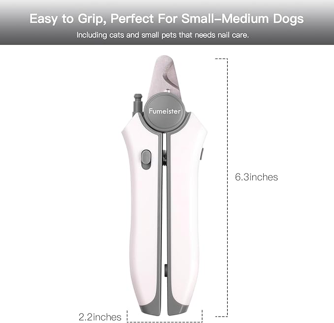 Type-C Rechargeable Dog & Cat Nail Clippers - LED Pet Nail Trimmer with Built-in Nail File, Extra Sharp Blades for Small & Medium Dogs, Indoor Cats (White-Gray)-Mewly Pet