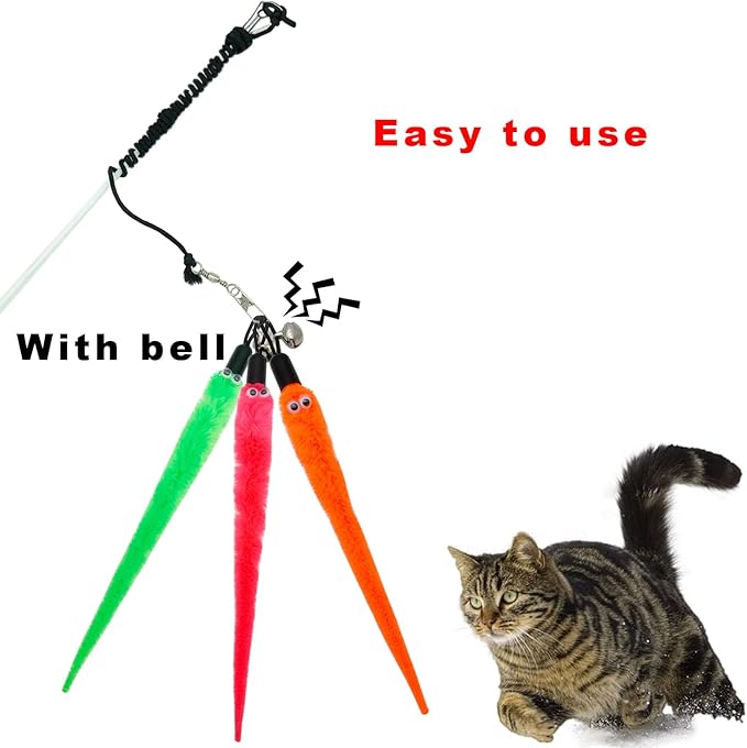 Cat Worm Toy Refills, 15 Pieces Cat Wand Attachments Worms Toy for Indoor Cats-Mewly Pet