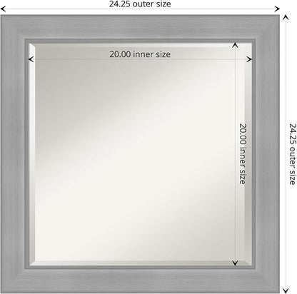 Amanti Art Silver Bathroom Mirror for Over Sink, 24x24 Vista Brushed Nickel Square Vanity Mirror, Medium Casual Frame, Hangs Horizonally and Vertically, Bathroom Wall Decor, Beveled Edge
