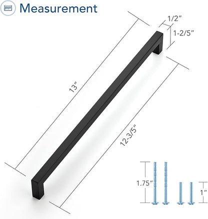 Ravinte 15 Pack Black Cabinet Pulls 12-3/5 Inch Square Kitchen Cabinet Handles Matte Black Kitchen Hardware for Drawer Pulls Drawer Handles Come with Screwdriver
