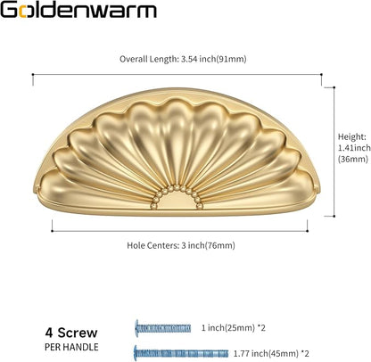goldenwarm 12 Pack Gold Cabinet Handles Drawer Pulls Finger Edge Pull for Half Moon Cup Luxury Hardware 3" Hole Center Brushed Brass Knobs