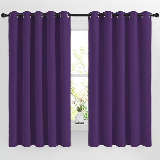 NICETOWN Blackout Bedroom Curtains 66 inches Long, Grommet Light Reducing Thermal Window Treatments Solid Room Darkening for Living Room, Set of 2, W66 x L66, Royal Purple