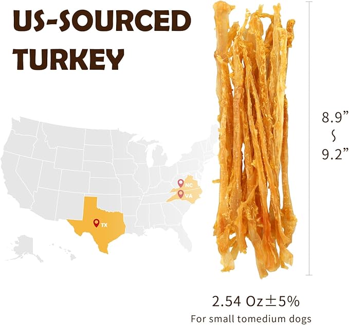 iPaw Turkey Tendons for Dogs, 100% Turkey and US Sourced Raw Material, Hypoallergenic, All Natural Human Grade Puppy Chew, Rawhide Alternative Dog Treats, 1 Unit/Pack Strip (Large)-Mewly Pet