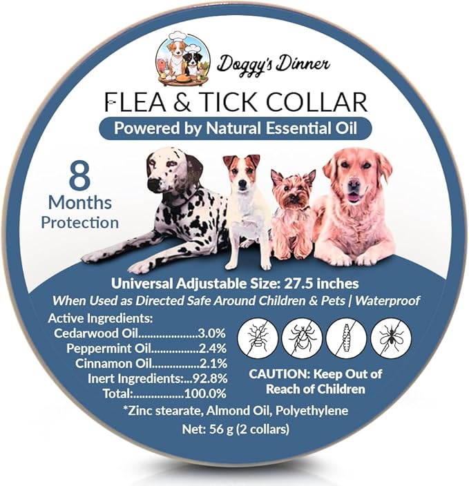 Flea and Tick Collar for Dogs, Cats – Natural Essential Oils – Long-Lasting 8 Month Protection – Waterproof, Adjustable – Safe for Puppies, Kittens, Sensitive Skin-Mewly Pet