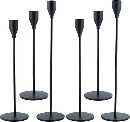 Black Taper Candle Holders Set of 6, Metal Candlestick Holders for Table or Mantel Decor Centerpiece, Candle Stick Holder Decor for Wedding, Dinning, Party or Anniversary