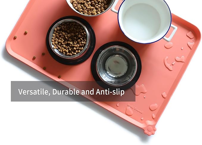 Hoki Found Large Silicone Pet Feeding Mats Tray - Non Slip Dog Cat Bowl Mats - Waterproof - Burnt Coral-Mewly Pet