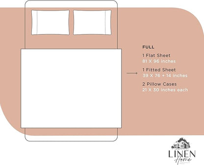 Linen Home 100% Cotton Percale Sheets Full Size, Tera Clay, Deep Pocket, 4 Pieces Set - 1 Flat, 1 Deep Pocket Fitted Sheet and 2 Pillowcases, Crisp Cool and Strong Bed Linen