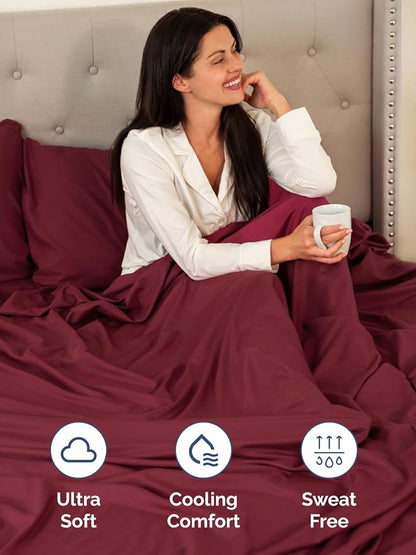 Extra Deep Full Sheet Set - 6 Piece Breathable & Cooling Sheets - Hotel Luxury Bed Sheets Set - Easy & Secure Fit - Soft, Wrinkle Free & Comfy Sheets Set - Burgundy Sheet Set with Extra Deep Pockets