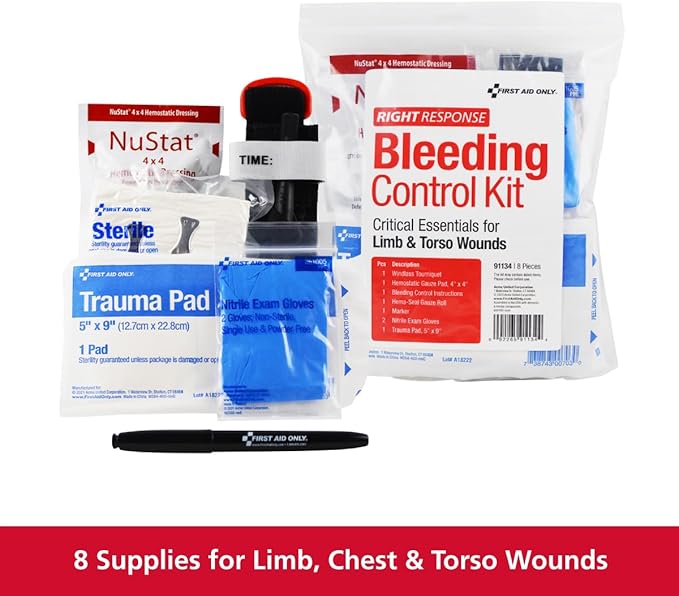 First Aid Only 91134 Critical Essentials Bleeding Control Kit for Limb & Torso Wounds, 8 Pieces-Mewly Pet