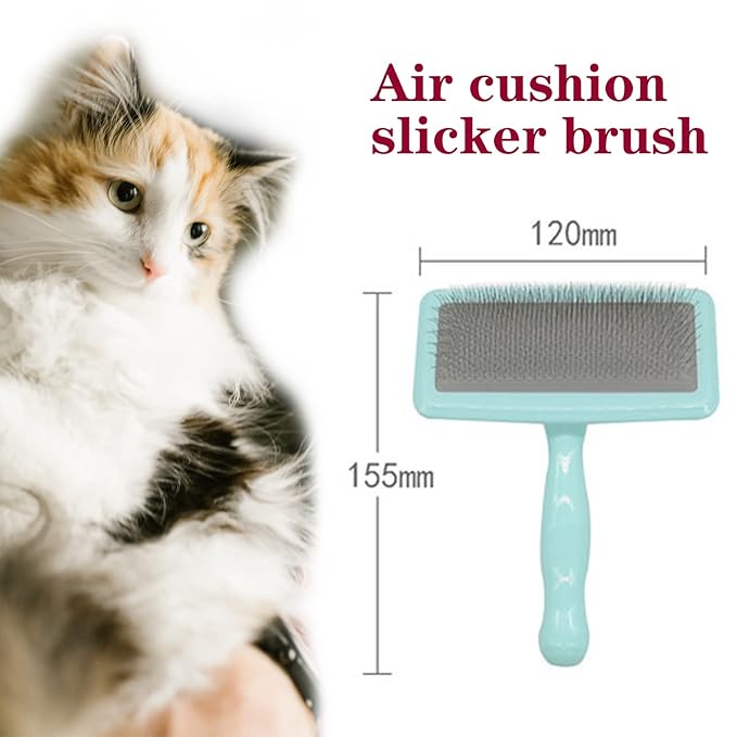 Air Cushion Slicker Brush for Dogs Cats,Soft Pin Shedding Brush for Short Haired Dog,Cat, Pet Grooming Wire Brush for Thin Curly Matted Tangled Hair,14mm(0.55"),Green-Mewly Pet