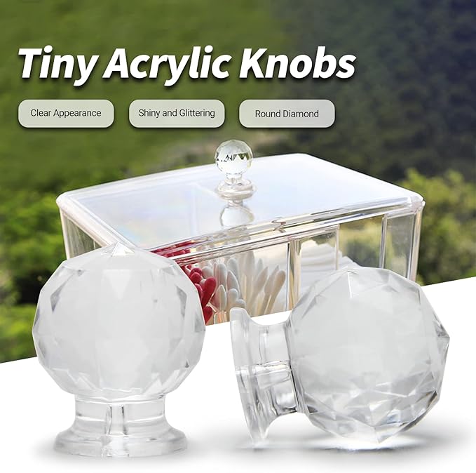 MroMax 6Pcs Tiny Pull Handle Round Acrylic Pull Knob Small Size Transparent 2.1x1.7x1.4cm(LxWxH) Need Glue to use