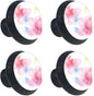 4 Pieces Drawer Knobs Pink Flowers Watercolor Seamless Pattern 35mm Black Base Dresser Knobs Closet Door Cabinet Hardware Handles Pulls for Kitchen Bedroom Cupboard