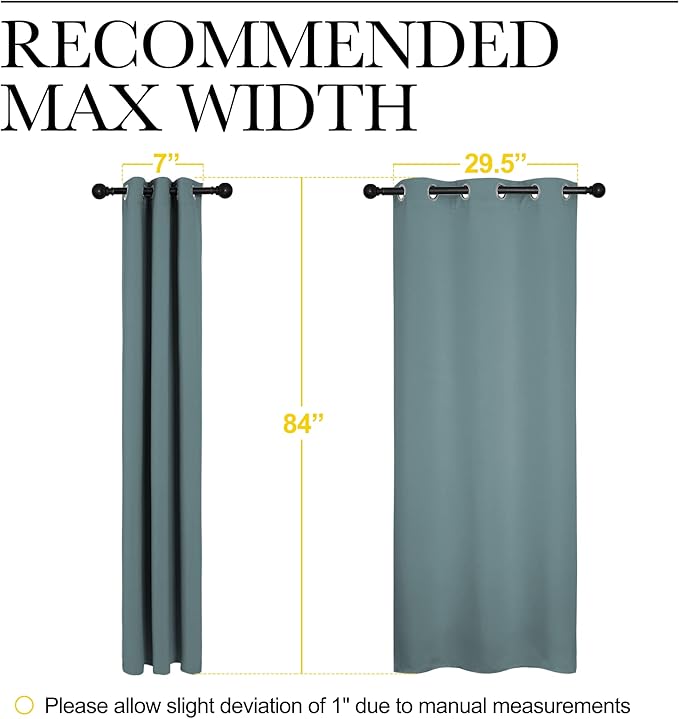 NICETOWN Modern Blackout Curtains Noise Reducing, Thermal Insulated and Privacy Room Darkening Drape Panels for Boy's Guest Room Door Window (Greyish Blue, 2 Panels, W34 x L84 -Inch)