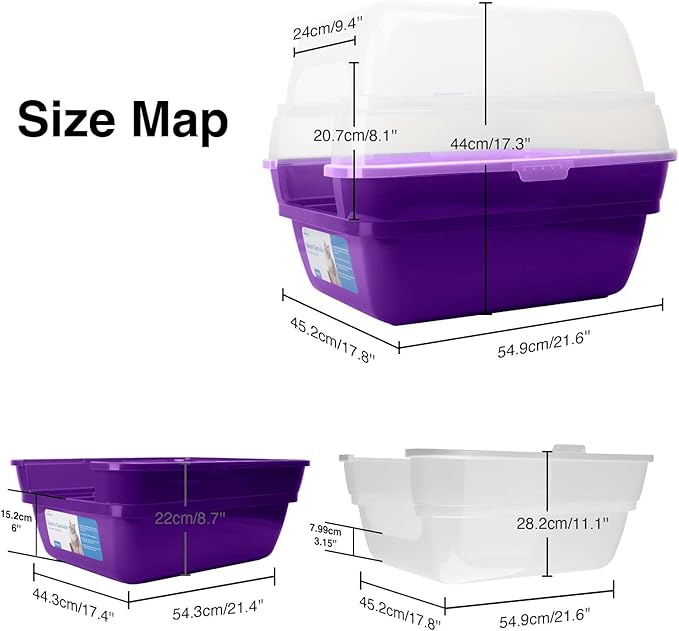 Petfamily Cat Litter Box, Large Foldable Jumbo Hooded Cat Litter Box with Transparent Lid (Purple)-Mewly Pet