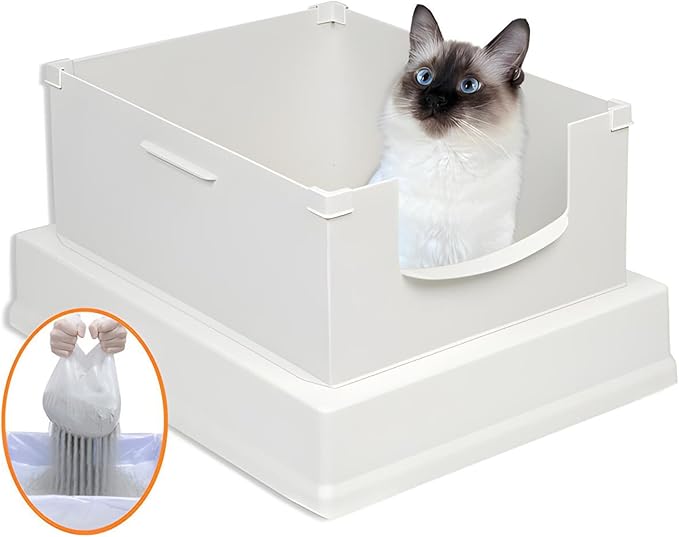 V2 Deluxe Cat Litter Box Starter Kit, Includes 56ct Disposable Standard Sifting Liners, White-Mewly Pet