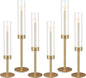 6Pcs Hurricane Glass Candle Holders Gold Candlestick Holders Taper Candle Holder with 9.8" Windproof Clear Cylinder Covers for Outdoor Indoor Tall Candle Stick Holder Decor for Wedding Party Fireplace