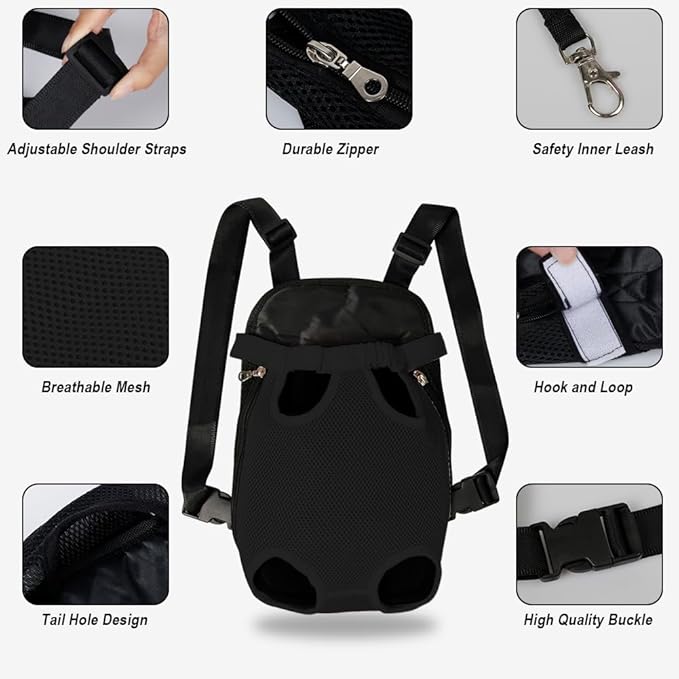 FEimaX Dog Carrier Backpack Pet Legs Out Front Cat Travel Bag, Adjustable Puppy Backpacks Carriers Hands-Free for Small Medium Dogs Cats Hiking Traveling Camping Daily Walking (Large, Black)-Mewly Pet