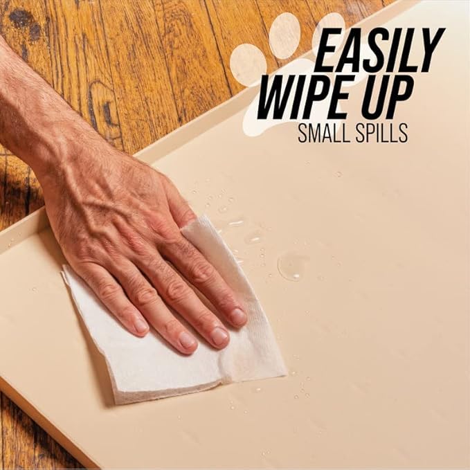 Leash Boss Dog Food Mat for Food and Water Bowls, Waterproof Silicone Pet Feeding Mat for Floors, Extra Tall Raised Edges, Cat and Dog Placemat for Floors, Dishwasher Safe (XL: 25" x 17" - Navy)-Mewly Pet