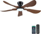 52 Inch Modern Ceiling Fans with Lights, Flush Mount Ceiling Fan with Light and Remote/APP Control, 5 Reversible 6 Speeds Curved Blades, 3 CCT Dimmable Lights for Kids Room, Brown