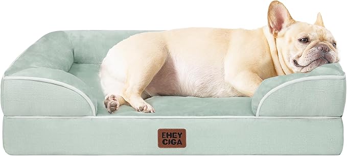 EHEYCIGA Orthopedic Dog Bed for Small Dogs, Waterproof Memory Foam Small Dog Beds with Sides, Non-Slip Bottom and Egg-Crate Foam Medium Pet Couch Bed with Washable Removable Cover, Sage Green-Mewly Pet