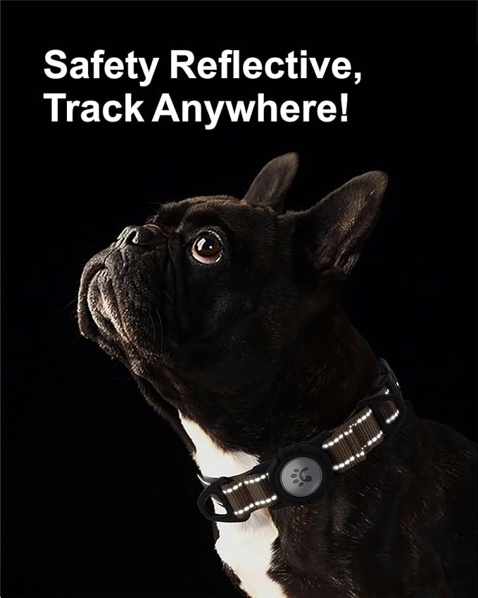 TagME Airtag Dog Collar,Waterproof Reflective Pet Collar with Airtag Holder,Soft Padded and Double D-Rings for Small Dogs,Brown-Mewly Pet