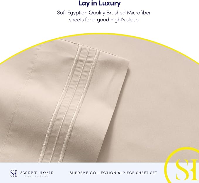 Twin Sheets - Breathable Luxury Sheets with Full Elastic & Secure Corner Straps Built In - 1800 Supreme Collection Extra Soft Deep Pocket Bedding Set, Sheet Set, EXTRA DEEP pocket - Twin, Beige