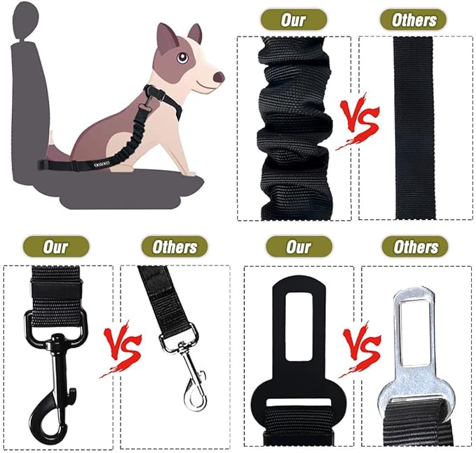 COOYOO Dog Seat Belt,Retractable Dog Car Harness Seat Belt for Car Adjustable Nylon Pet Safety Seat Belts Heavy Duty & Elastic Bungee Buffer-Mewly Pet
