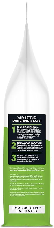 WORLD'S BEST CAT LITTER Comfort Care Unscented, 32-Pounds - Natural Ingredients, Quick Clumping, Flushable, 99% Dust Free & Made in USA - Long-Lasting Odor Control & Easy Scooping-Mewly Pet