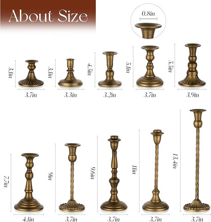 Gold Candlestick Candle Holders: Tall Taper Candles Stick Holder Wedding Decor Set of 10 Dinning Table Centerpiece Vintage Metal Candle Stand
