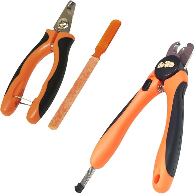 GoPets Pet Nail Clipper Bundle for Dogs and Cats with Large and Small Nail Trimmer with Free Nail File Grinder with Quick Guard and Angled Blades for Safety 2 Nail Cutter Bundle-Mewly Pet