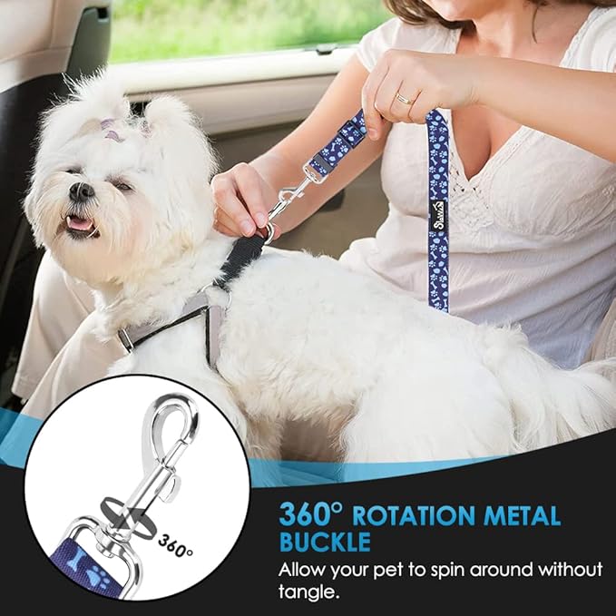 SlowTon Dog Seat Belt for Car, 2 Pack Dog Car Harness Seatbelt Adjustable with Elastic Bungee Buffer, 2 in 1 Pet Car Leash Headrest Restraint Dog Reflective Safety Tether (Blue Paw, Headrest+Clip)-Mewly Pet