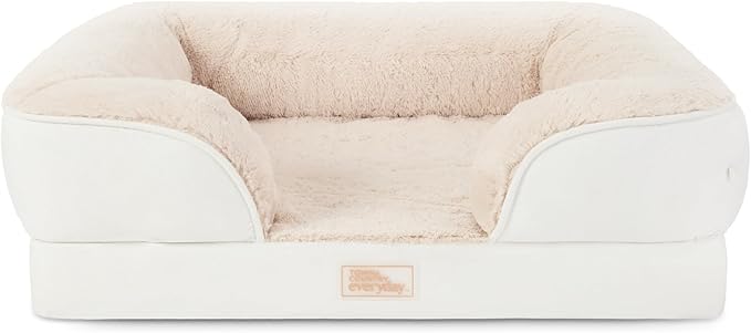 TOWN & COUNTRY EVERYDAY CuddleTown Comfy Solid Bolster Sofa Pet Bed, Supportive & Calming Egg Crate Foam, Non-Slip Bottom, Machine Washable Cover, Cream, Medium 28"x23"x8"-Mewly Pet