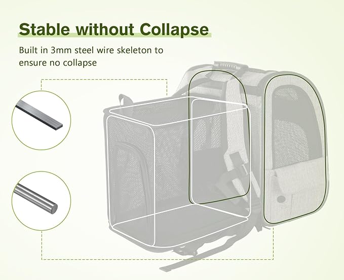 Pecute Pet Carrier Backpack, Large Cat Carrier Backpack, Expandable Cat Backpack with Breathable Mesh for Medium Large Cats, and Small Dogs, Dog Backpack Carrier for Travel Hiking Khaki-Mewly Pet