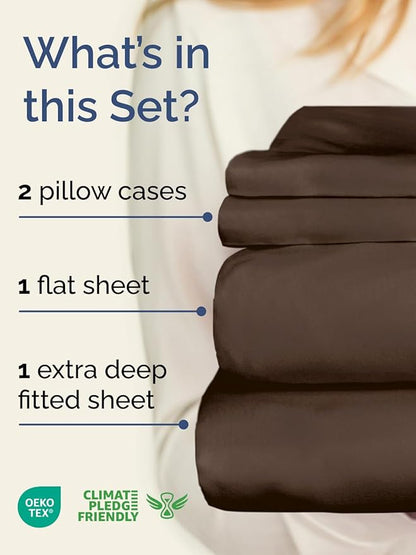 Extra Deep Twin Sheet Set - 4 Piece Breathable and Cooling Sheets - Hotel Luxury Bed Sheets Set - Easy & Secure Fit - Soft, Wrinkle Free and Comfy Sheets Set - Brown Sheet Set with Extra Deep Pockets