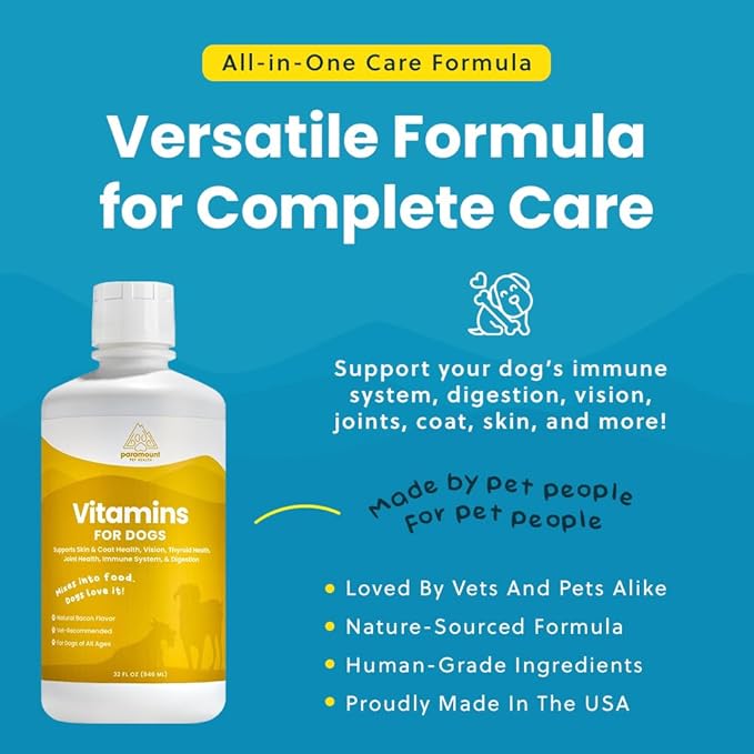 Liquid Multivitamin for Dogs with Probiotics, 8 in 1 Vitamins for Immune Support, Energy & Digestion, High Absorption Liquid Dog Supplement, Made in USA, 32 oz-Mewly Pet