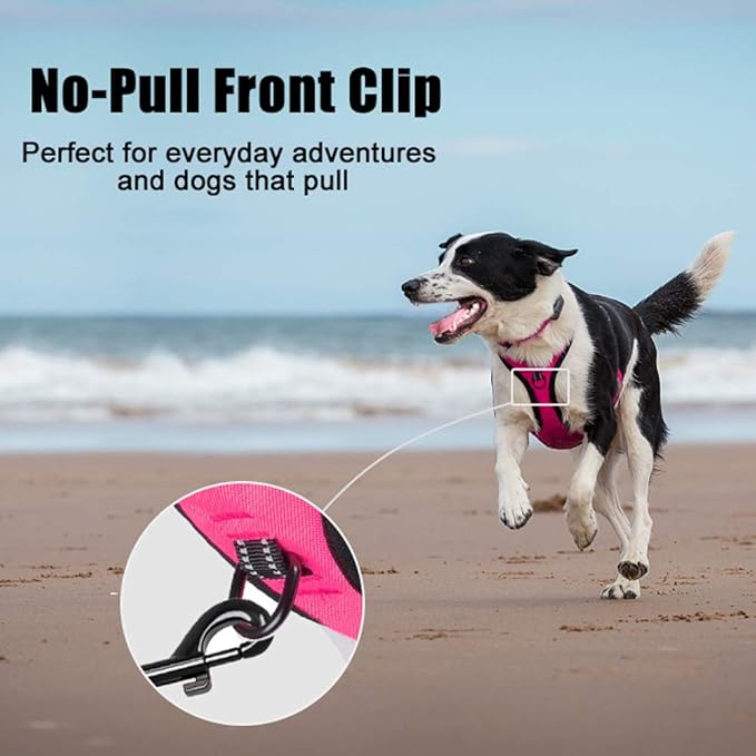 PoyPet No Pull Dog Harness, Reflective Comfortable Vest Harness with Front & Back 2 Leash Attachments and Easy Control Handle Adjustable Soft Padded Pet Vest for Small to Large Dogs (Pink,XL)-Mewly Pet