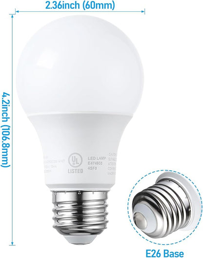 TORCHSTAR A19 LED Light Bulbs 60W Equivalent, UL Listed, 5000K Daylight, Dimmable, 9W, 800lm, Flicker Free, E26 Standard Base LED Bulb for Ceiling Fan, Lamp, 15,000hrs, Pack of 6