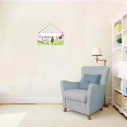 Personalized Sign Funny Horse Sign Custom Name Plaque Wall Decor Hanging Signs Front Door Art Home Decorative For Nursery Kids Room Girls Bedroom Boys Room