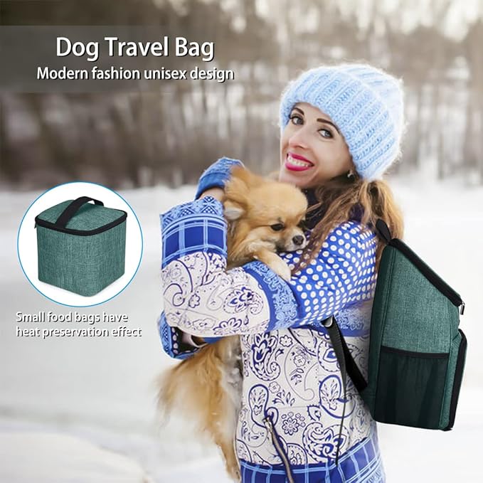 BAGLHER丨Dog Travel Bag, Airline Approved Pet Supplies Backpack, Dog Travel Backpack Accessories Set with 2 Silicone Collapsible Bowls and 2 Food Baskets. Green-Mewly Pet