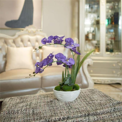 Large Artificial Potted Orchid Plant, Silk Flower Arrangement with Ceramics Vase, Purple