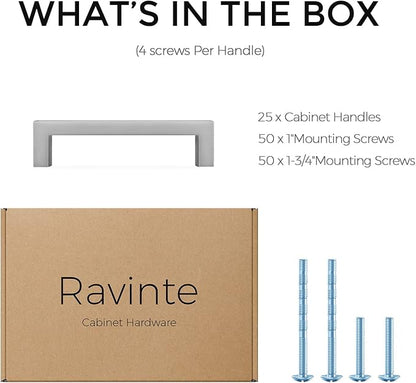 Ravinte 25 Pack Solid 3 Inch Center to Center Slim Square Bar Drawer Handles Kitchen Cabinet Handles Brushed Nickel Drawer Pulls Kitchen Cabinet Hardware Kitchen Handles Cabinet Pulls