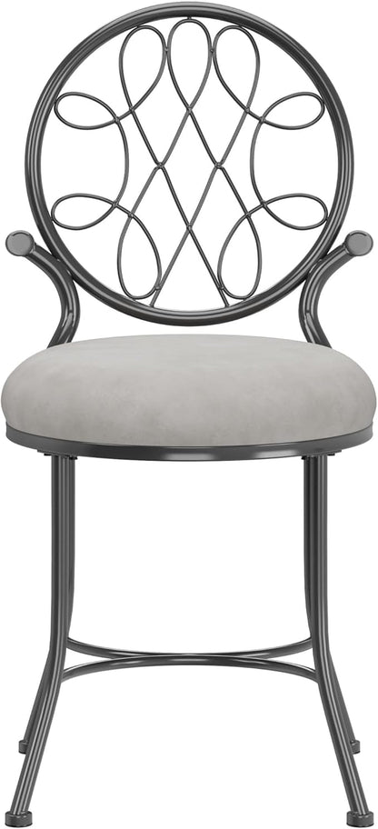 Hillsdale O'Malley Vanity Stool with Spiral Pattern Design, Metallic Gray Fabric