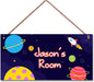 Personalized Outer Space Sign Universe Theme Door Décor For Kids Room Custom Name Little Man Cave Wall Art Decor, Planet Rocket Floral Nursery Art Plate For Girls Room Boys Bedroom