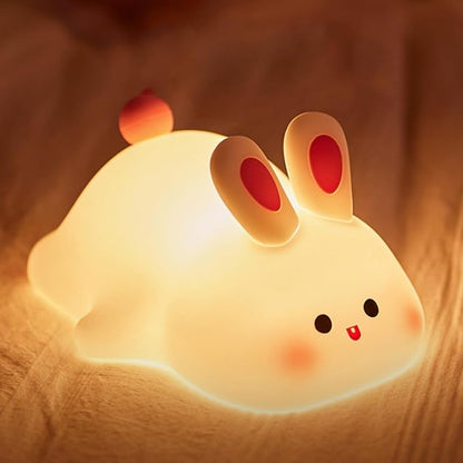 ANGTUO Bunny Night Light, Big Face Rabbit, Dimmable & Rechargeable, Cute White Night Light, Kawaii Room Decor