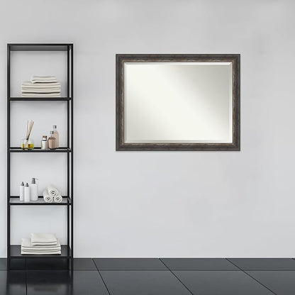 Amanti Art Brown Bathroom Mirror for Over Sink, 35x45 Bark Rustic Char Rectangle Vanity Mirror, X-Large Country Rustic Frame, Hangs Horizonally and Vertically, Bathroom Wall Decor, Beveled Edge
