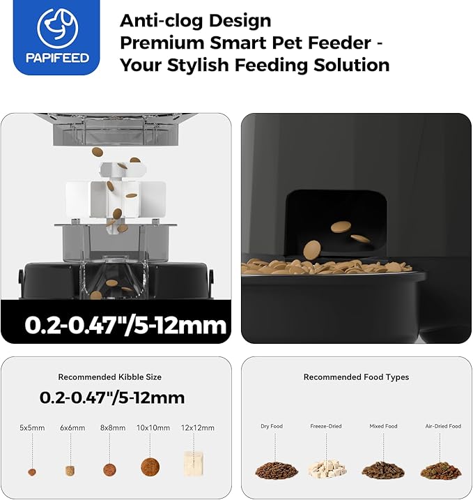 PAPIFEED Automatic Cat Feeder, 3L Timed Cats Food Dispenser with Dual Power Supply, Auto Pet Feeder with Programmable Portion Control for Cats and Small Dogs, Black-Mewly Pet