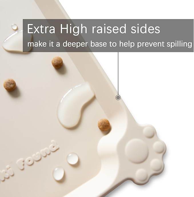 Hoki Found XX-Large Silicone Pet Food Mats - Non Slip Cat Dog Bowl Placemats - Waterproof Feeding Mats - Suitable for Carpet - Papayawhip-Mewly Pet